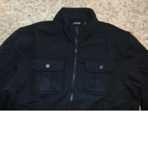 Mens Military Jacket Medium Tall Apt 9 Black Marled Fleece Zip Up Mock Neck - Picture 3 of 5